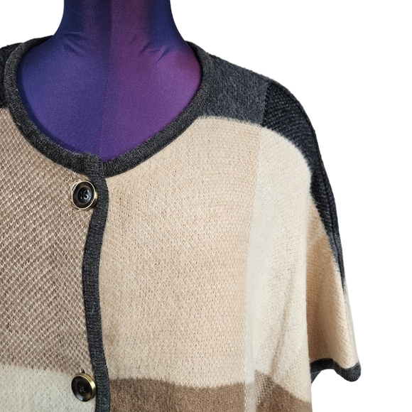 Michael Kors Neutral Wool Blend Colorblock Knit Poncho Size Small Women's A88 - Picture 2 of 8